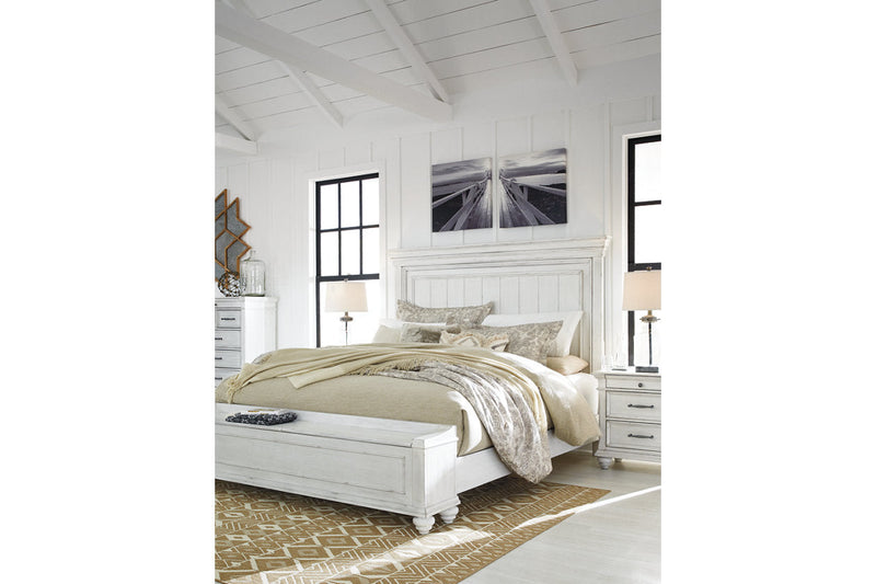 Kanwyn Whitewash California King Panel Bed with Storage Bench -  Ashley - Lara Furniture