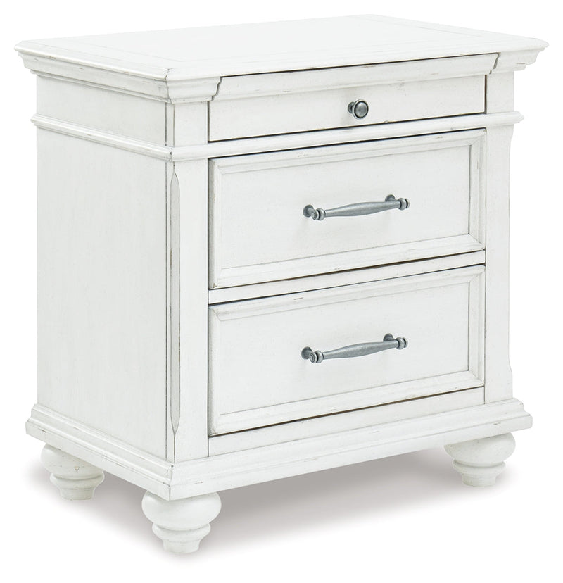 Kanwyn Whitewash King Upholstered Panel Bed, Dresser and Nightstand from Ashley - Lara Furniture