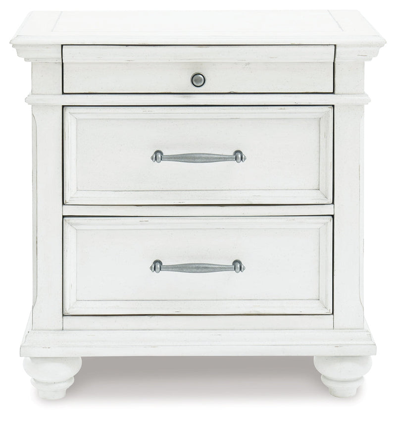 Kanwyn Whitewash King Upholstered Panel Bed, Dresser and Nightstand from Ashley - Lara Furniture