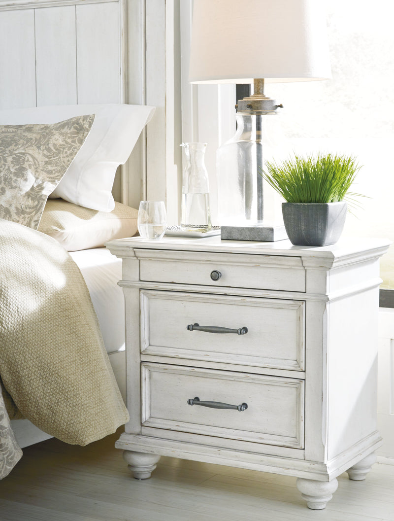 Kanwyn Whitewash King Upholstered Panel Bed, Dresser and Nightstand from Ashley - Lara Furniture