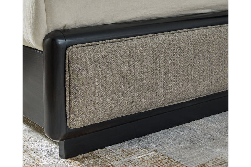 Rowanbeck Gray/Black California King Upholstered Panel Bed -  Ashley - Lara Furniture