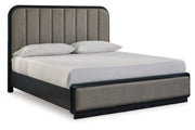 Rowanbeck Gray/Black King Upholstered Panel Bed -  Ashley - Lara Furniture