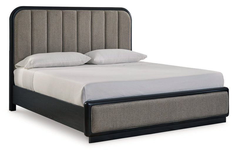 Rowanbeck Gray/Black California King Upholstered Panel Bed -  Ashley - Lara Furniture