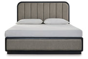 Rowanbeck Gray/Black King Upholstered Panel Bed -  Ashley - Lara Furniture