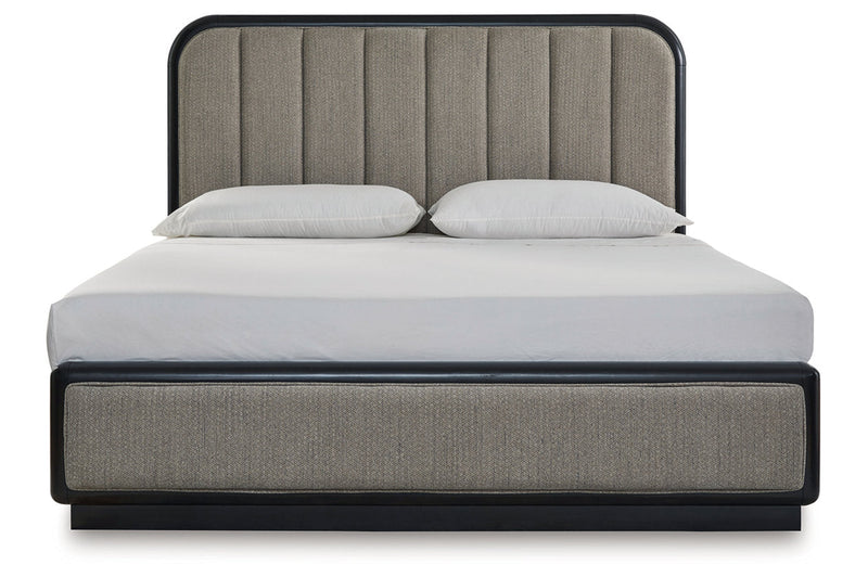 Rowanbeck Gray/Black California King Upholstered Panel Bed -  Ashley - Lara Furniture