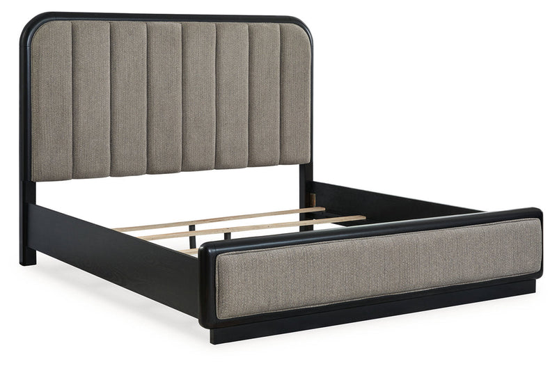 Rowanbeck Gray/Black King Upholstered Panel Bed -  Ashley - Lara Furniture