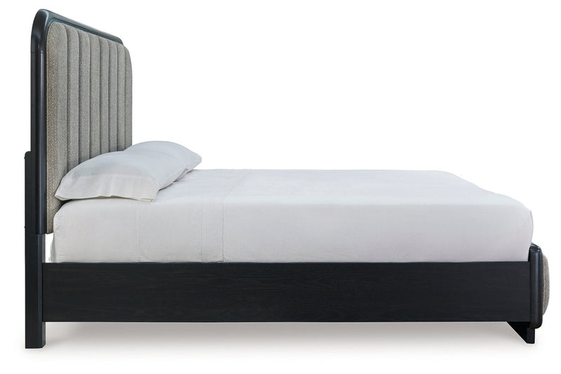 Rowanbeck Gray/Black King Upholstered Panel Bed -  Ashley - Lara Furniture