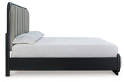 Rowanbeck Gray/Black California King Upholstered Panel Bed -  Ashley - Lara Furniture