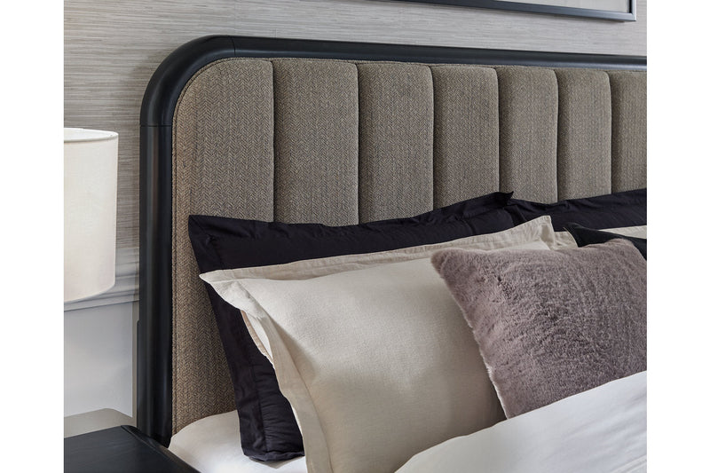 Rowanbeck Gray/Black King Upholstered Panel Bed -  Ashley - Lara Furniture