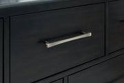 Rowanbeck Gray/Black California King Upholstered Panel Bed with Mirrored Dresser from Ashley - Lara Furniture