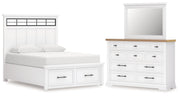 Ashbryn Queen Panel Storage Bed, Dresser and Mirror in White/Natural from Ashley - Lara Furniture
