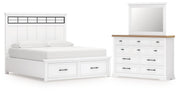 Ashbryn California King Panel Storage Bed, Dresser and Mirror in White/Natural from Ashley - Lara Furniture