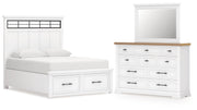 Ashbryn King Panel Storage Bed, Dresser and Mirror in White/Natural from Ashley - Lara Furniture