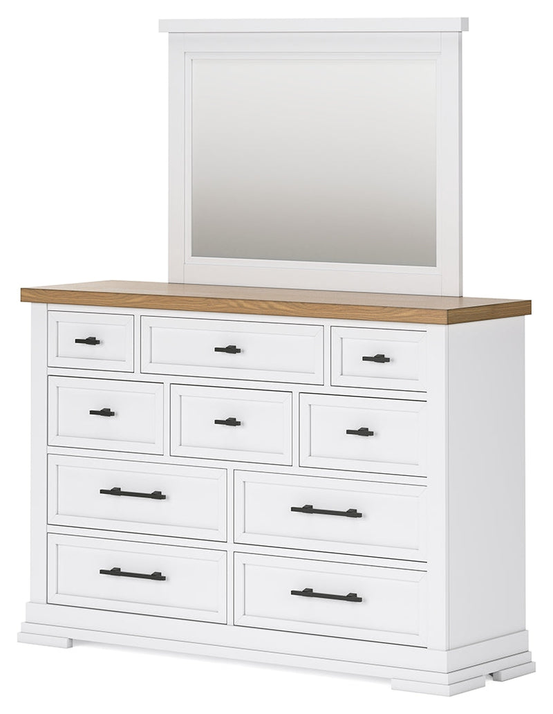 Ashbryn California King Panel Storage Bed, Dresser and Mirror in White/Natural from Ashley - Lara Furniture