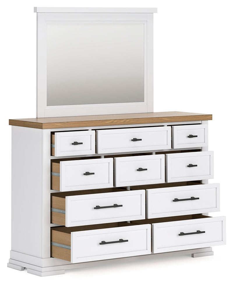 Ashbryn King Panel Storage Bed, Dresser and Mirror in White/Natural from Ashley - Lara Furniture