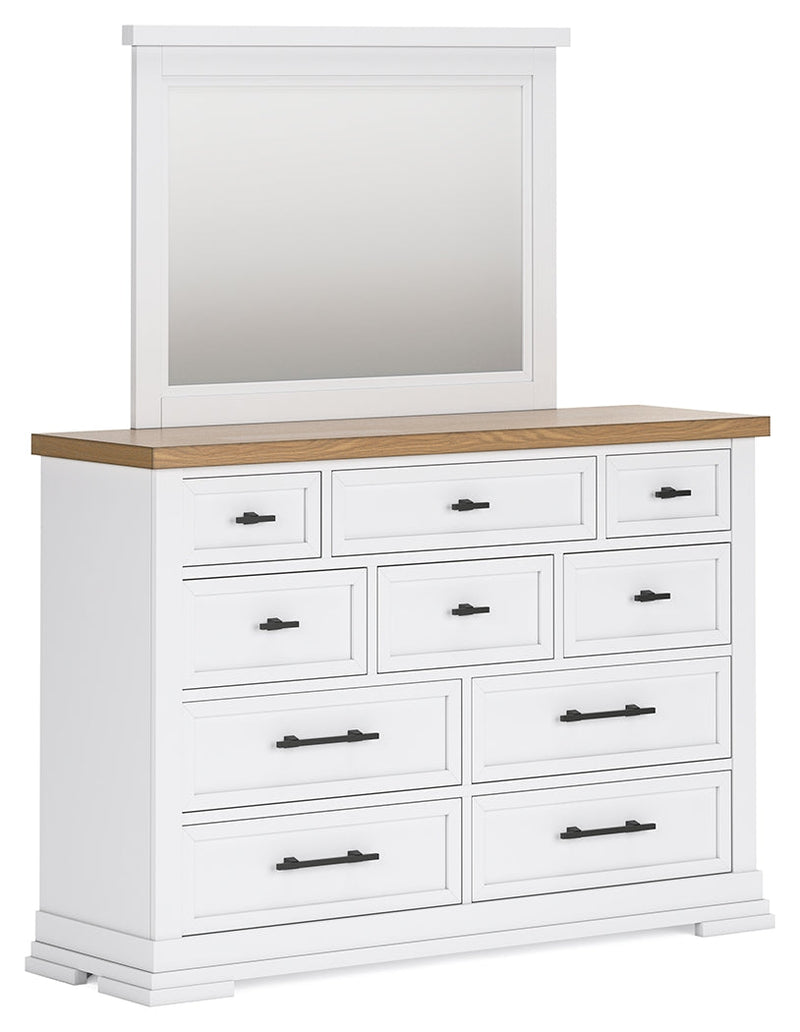 Ashbryn California King Panel Storage Bed, Dresser and Mirror in White/Natural from Ashley - Lara Furniture
