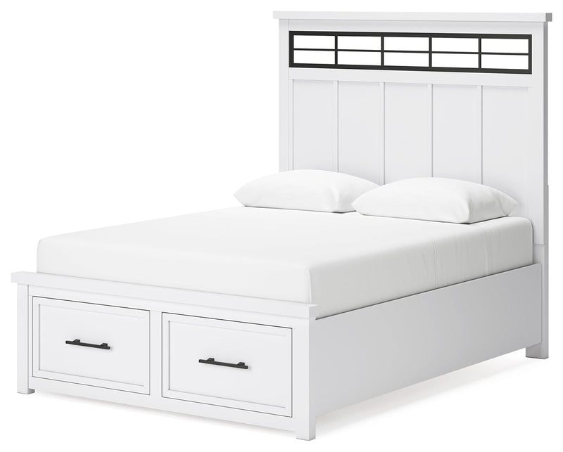 Ashbryn Queen Panel Storage Bed, Dresser and Mirror in White/Natural from Ashley - Lara Furniture