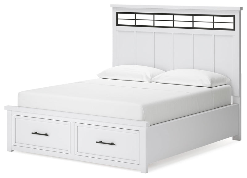 Ashbryn California King Panel Storage Bed, Dresser and Mirror in White/Natural from Ashley - Lara Furniture