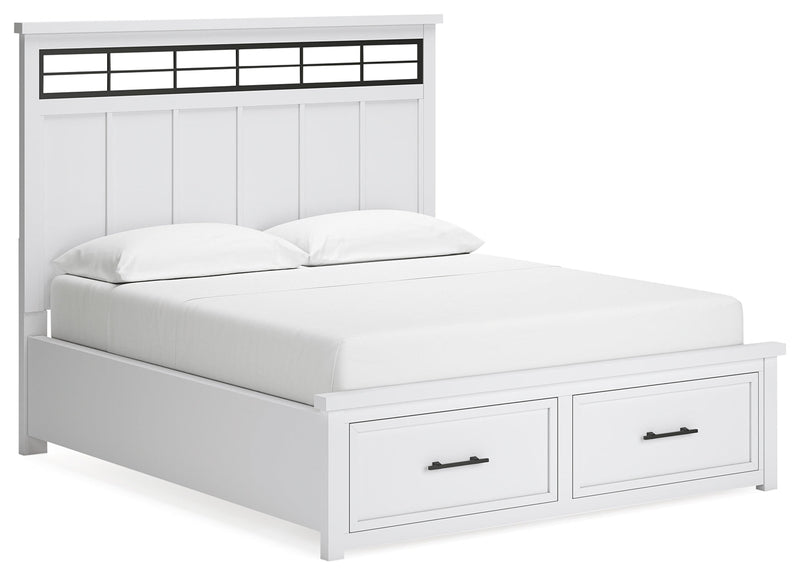 Ashbryn California King Panel Storage Bed, Dresser and Mirror in White/Natural from Ashley - Lara Furniture