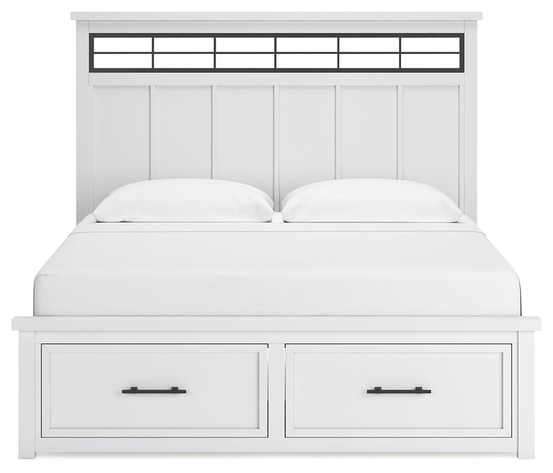 Ashbryn King Panel Storage Bed, Dresser and Mirror in White/Natural from Ashley - Lara Furniture
