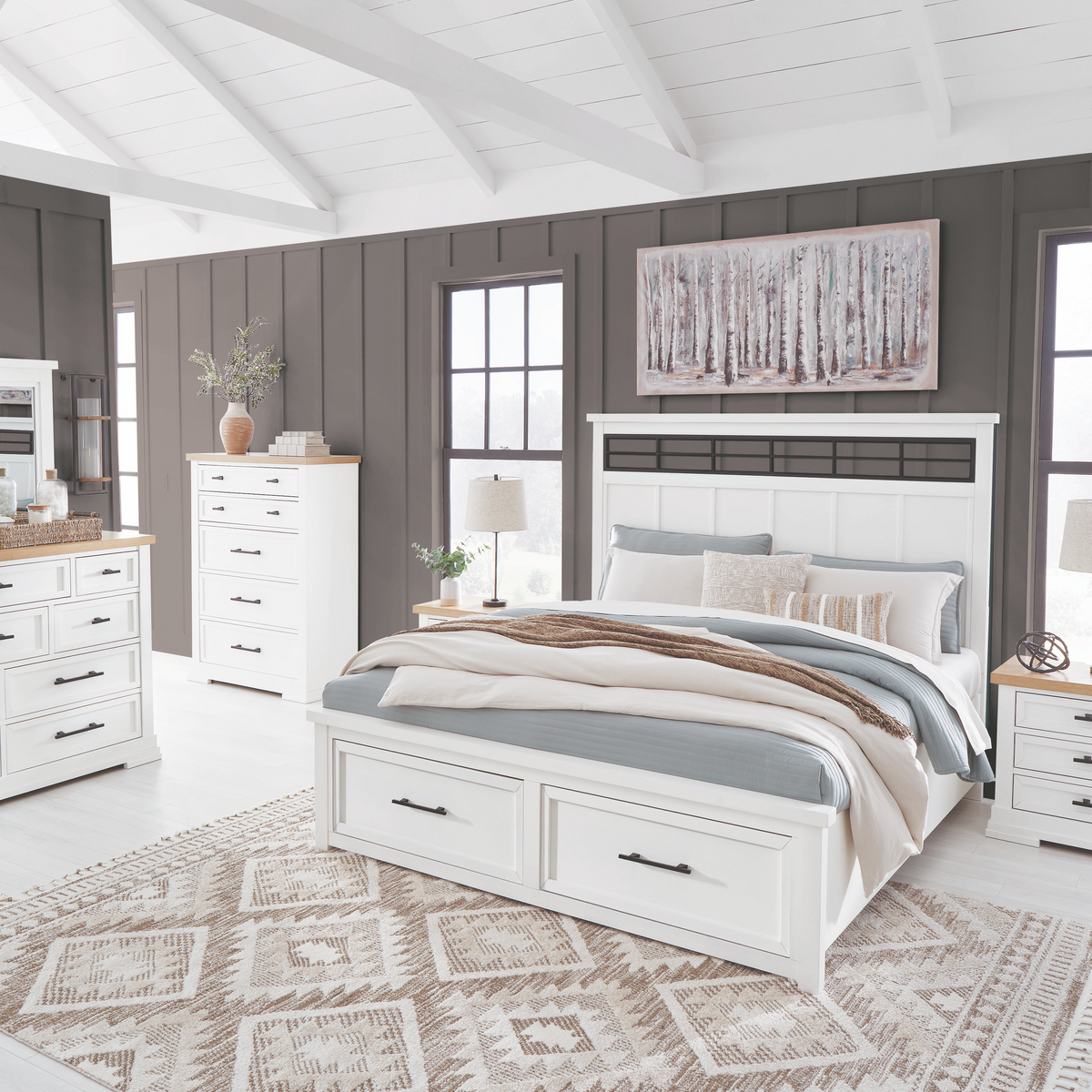 Ashbryn White Natural Storage Platform Bedroom Set — Lara Furniture
