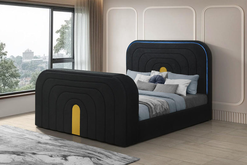 Evalyn Black King TV Fireplace Bed