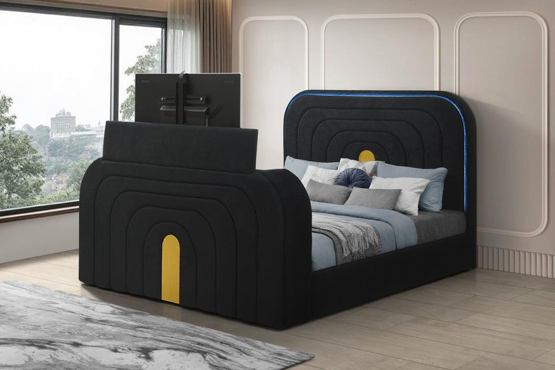 Evalyn Black King TV Fireplace Bed
