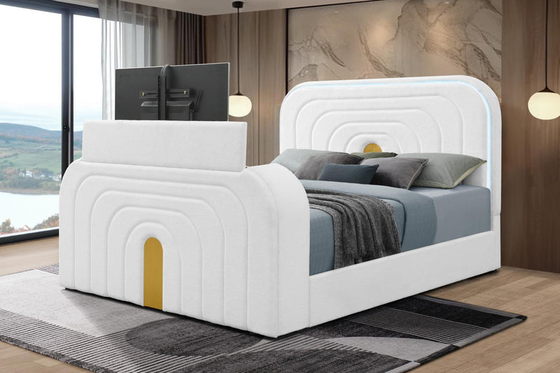 Evalyn White King TV Fireplace Bed