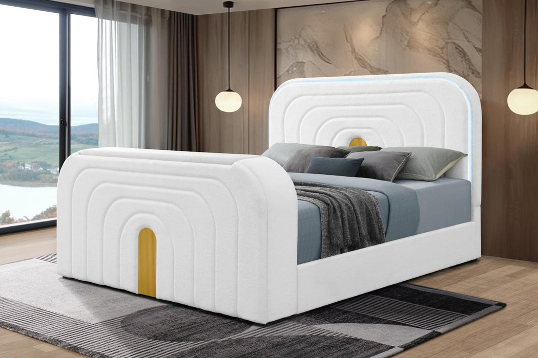 Evalyn White King TV Fireplace Bed