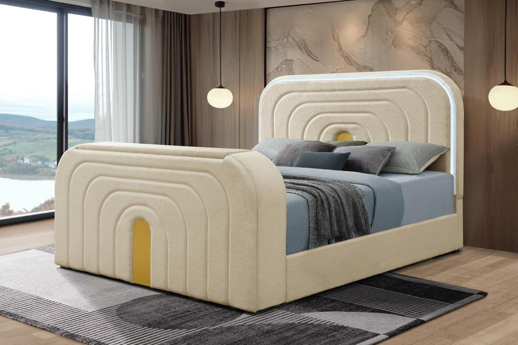 Evalyn Beige King TV Fireplace Bed