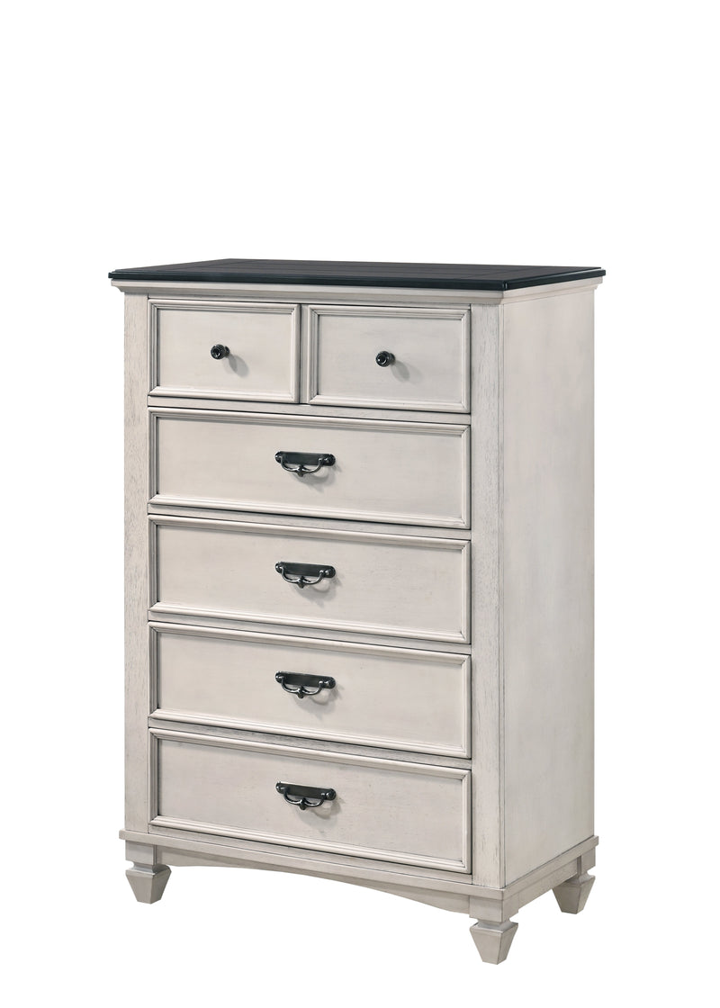 Sawyer Antique White/Brown Panel Bedroom Set -  - Lara Furniture