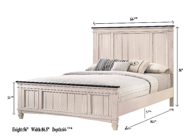 Sawyer Antique White/Brown Panel Bedroom Set -  - Lara Furniture