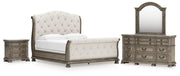 Ardenfield Light Brown King Sleigh Bed, Dresser, Mirror and Nightstand from Ashley - Lara Furniture