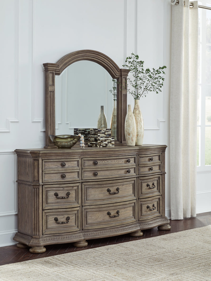 Ardenfield Light Brown King Sleigh Bed, Dresser, Mirror and Nightstand from Ashley - Lara Furniture
