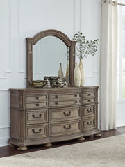 Ardenfield Light Brown King Sleigh Bed, Dresser, Mirror and Nightstand from Ashley - Lara Furniture