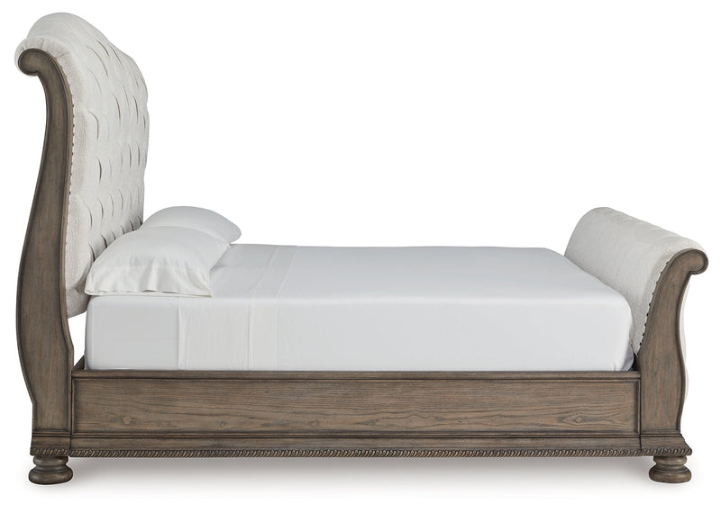 Ardenfield Light Brown King Sleigh Bed, Dresser, Mirror and Nightstand from Ashley - Lara Furniture