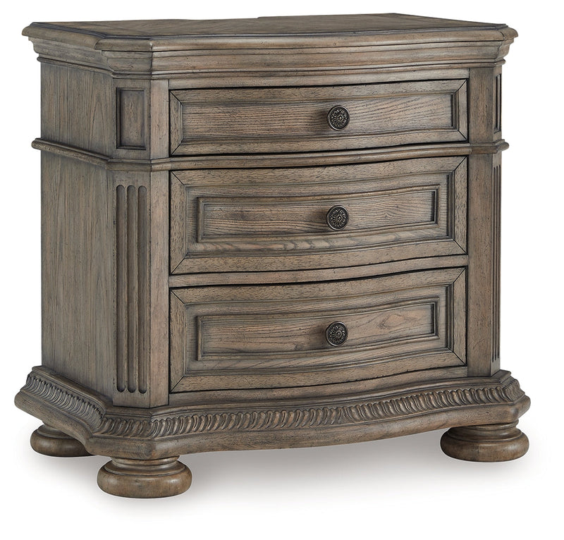 Ardenfield Light Brown King Sleigh Bed, Dresser, Mirror and Nightstand from Ashley - Lara Furniture