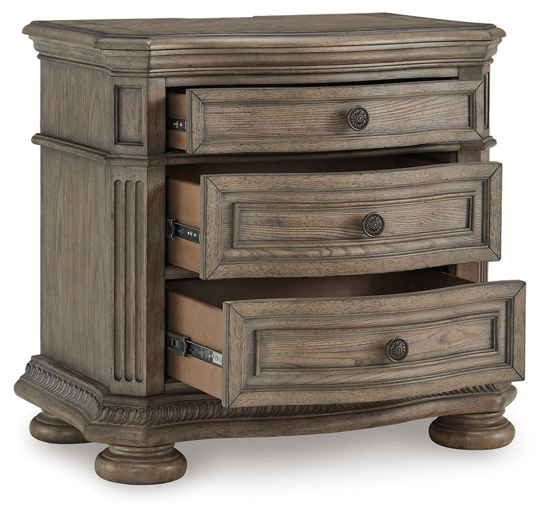 Ardenfield Light Brown King Sleigh Bed, Dresser, Mirror and Nightstand from Ashley - Lara Furniture