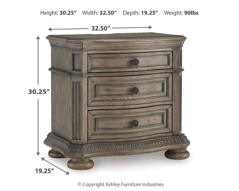Ardenfield Light Brown King Sleigh Bed, Dresser, Mirror and Nightstand from Ashley - Lara Furniture