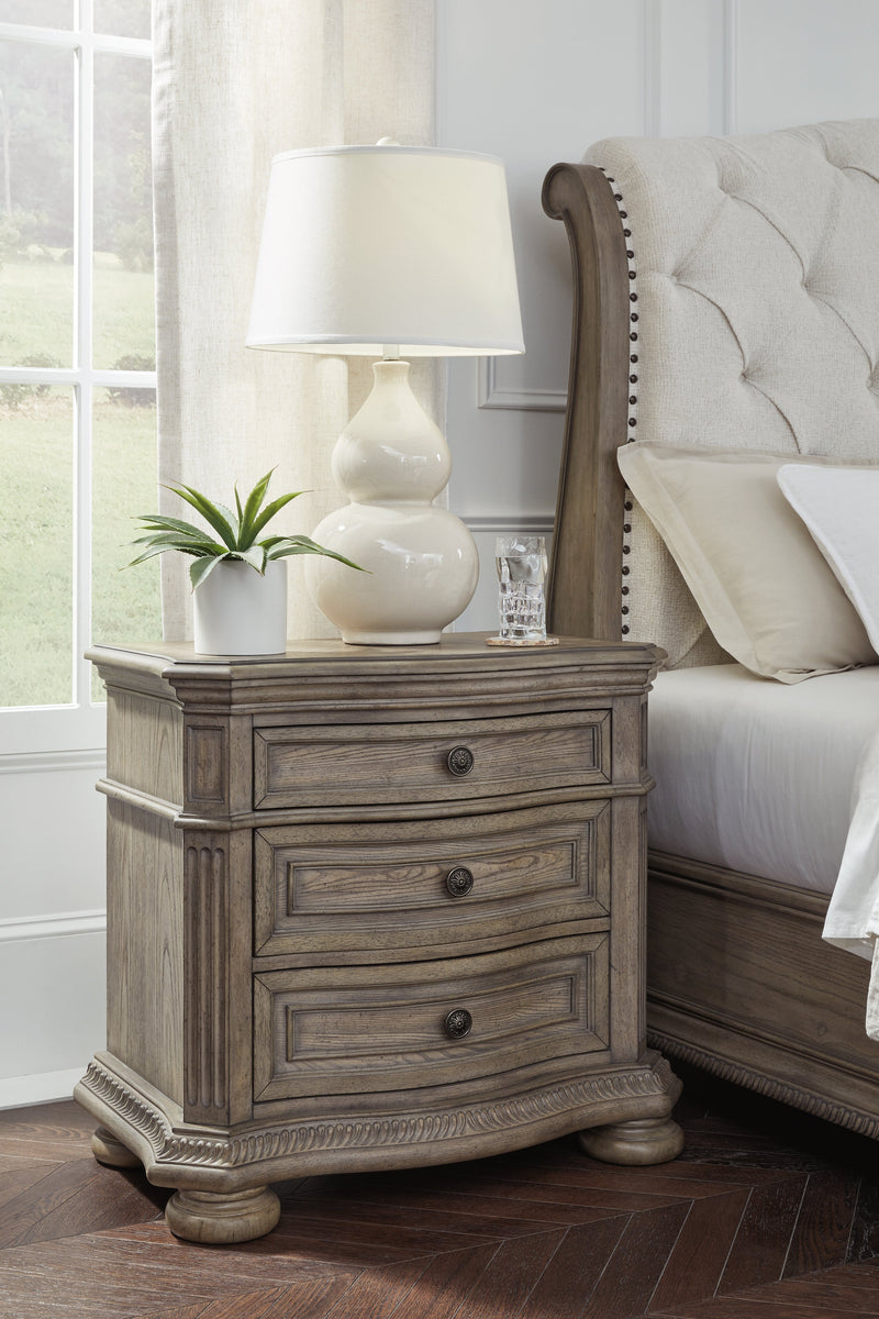 Ardenfield Light Brown King Sleigh Bed, Dresser, Mirror and Nightstand from Ashley - Lara Furniture