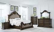 Maylee Dark Brown Queen Upholstered Bed with Mirrored Dresser from Ashley - Lara Furniture