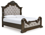 Maylee Dark Brown California King Upholstered Bed with Mirrored Dresser from Ashley - Lara Furniture