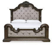 Maylee Dark Brown California King Upholstered Bed with Mirrored Dresser from Ashley - Lara Furniture