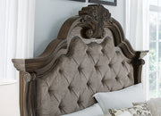 Maylee Dark Brown California King Upholstered Bed with Mirrored Dresser from Ashley - Lara Furniture