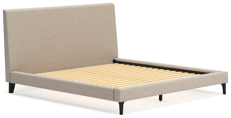 Cielden Soft Gray/Tan Upholstered Platform Bedroom Set from Ashley - Lara Furniture