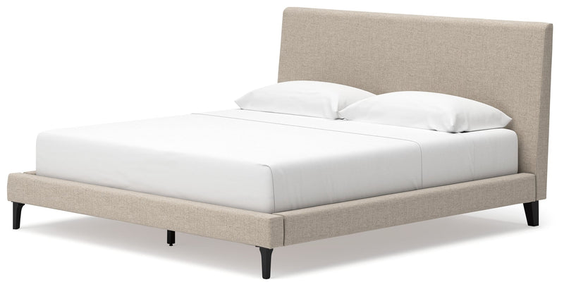 Cielden Soft Gray/Tan Upholstered Platform Bedroom Set from Ashley - Lara Furniture