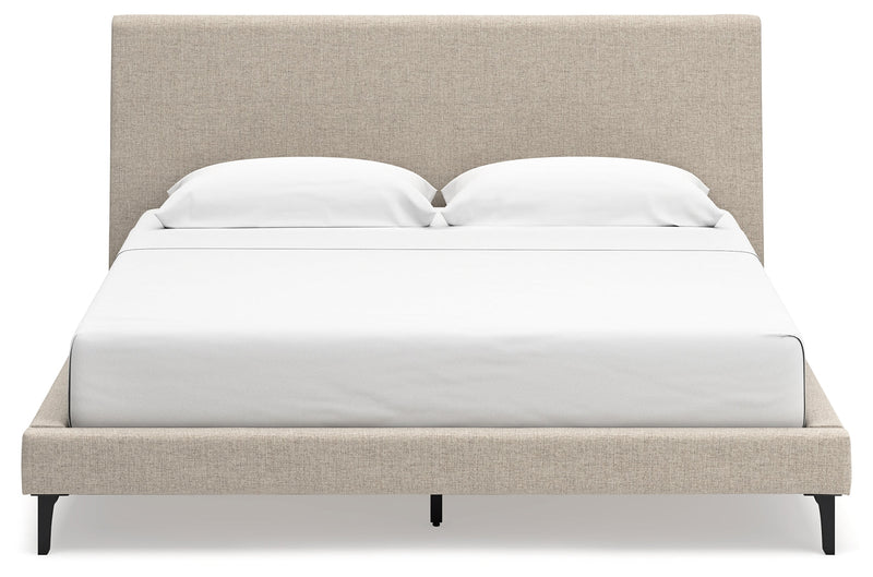 Cielden Soft Gray/Tan Upholstered Platform Bedroom Set from Ashley - Lara Furniture