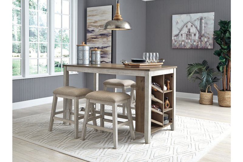 Skempton White/Light Brown Counter Height Dining Table and 4 Barstools -  Ashley - Lara Furniture