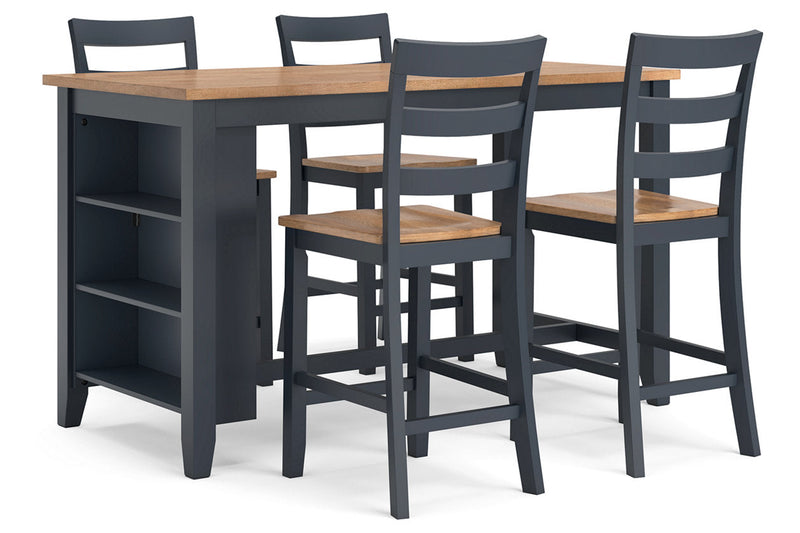 Gesthaven Natural/Blue Counter Height Dining Table and 4 Barstools -  Ashley - Lara Furniture