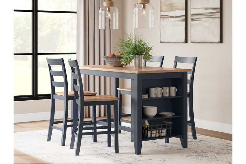 Gesthaven Natural/Blue Counter Height Dining Table and 4 Barstools -  Ashley - Lara Furniture